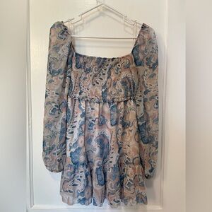 Wilfred Tempest Mini Dress Pastel Blue Printed Aritzia
